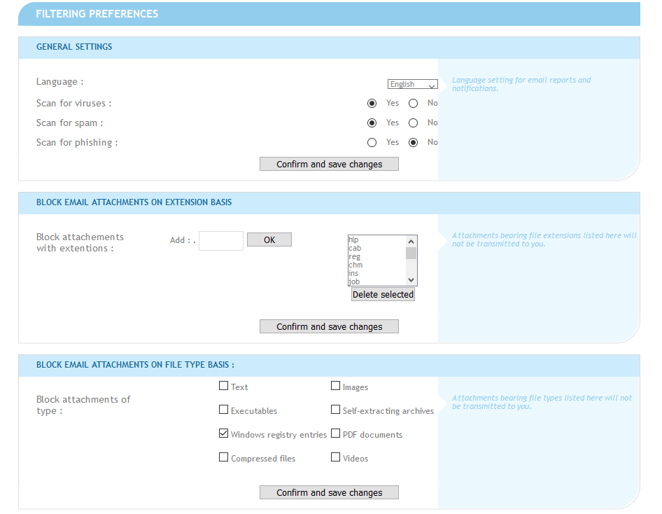 Mailfilter UI preferences page