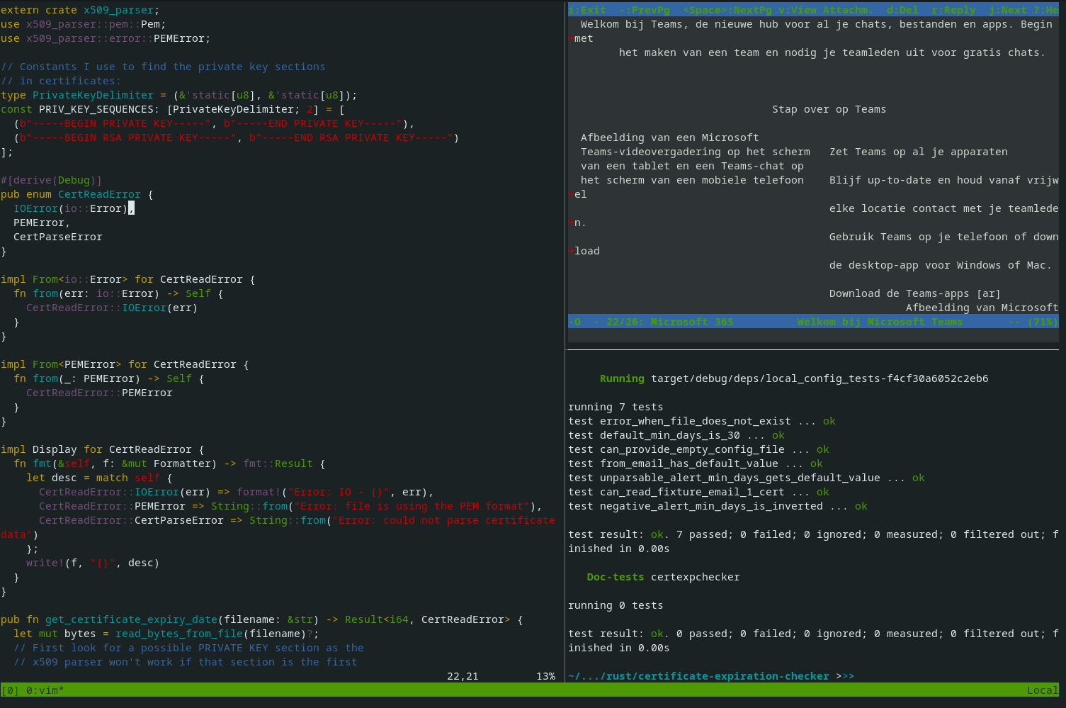 Showing multiple panels opened on Tmux