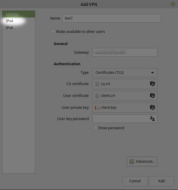 Linux Mint VPN settings