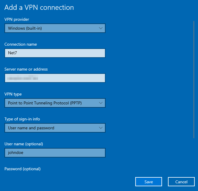 Windows VPN settings