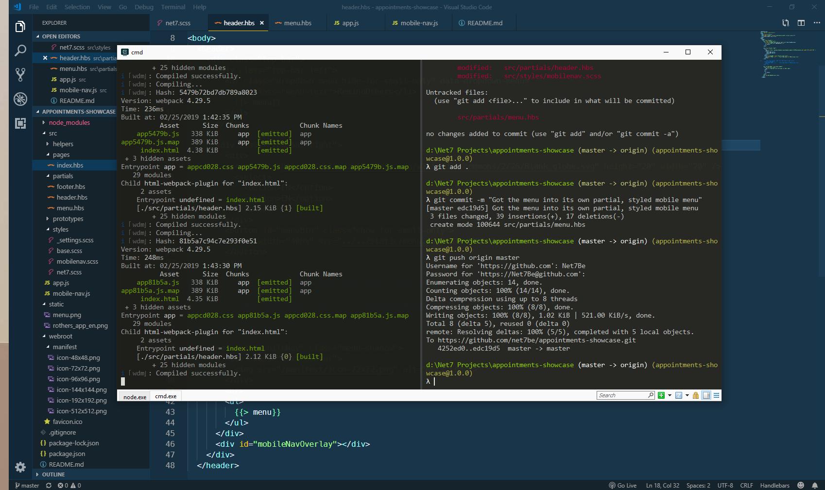 The terminal emulator Cmder, with split console tabs